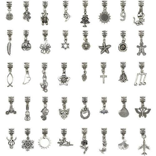 Mix 40pcs/lot Vintage Big Hole Loose Beads European Pendant Fit Charm Bracelet DIY Metal Jewelry Making