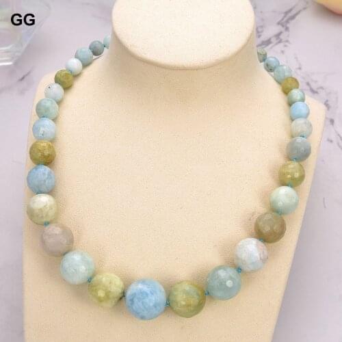 GuaiGuai Jewelry Natural 6-18mm Blue Aquamarine Real Gems Stone Necklace For Women