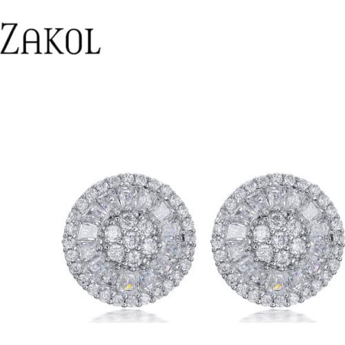 ZAKOL Noble Romantic Crystal Jewelry Luxury Round Cubic Zircon Wedding Stud Earrings For Women Party Gift FSEP293