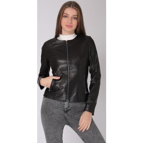 Womens Genuine Leather Jackets Spring Classic Fashion Black Lambskin Slim Style Basic Coat O Neck Sheepskin 2021 New Spring