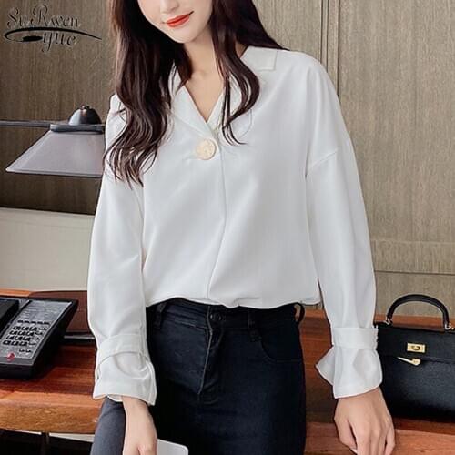 Korean Vintage Top Female Sweet Long Sleeve Chiffon Blouse Autumn New Office Lady Style Women' Shirts White Blusas Mujer 10697