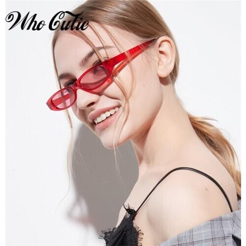 WHO CUTIE Small Rectangular Sunglasses Women Brand Designer Vintage Narrow Crystal Frame Tiny Rectangle Sun Glasses Shades OM638