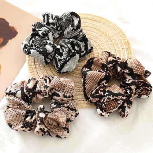 Women Scrunchies Snake Elastic Hair Bands Ladies Stretch Ponytail Holder Print Headband Solid Headwear Hair Accessories