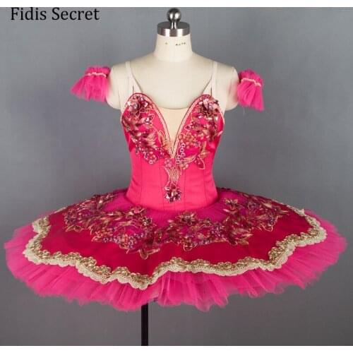 Women Hot Pink Professional Platter Ballet Dance Tutu Costumes,Girls Ballerina Sleeping Beauty Classical Performance Stage Wear