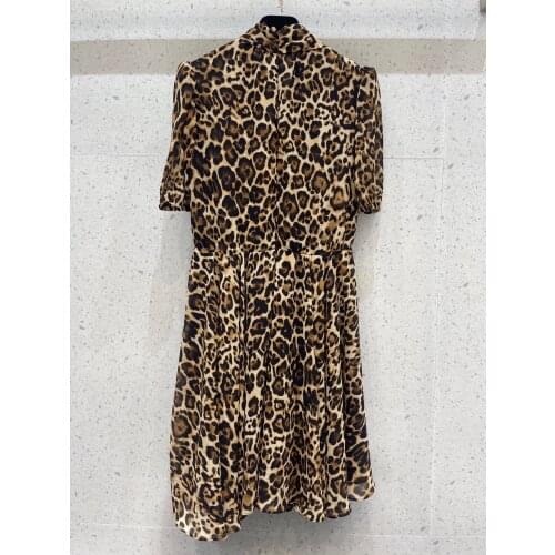 Summer High 2021SS Quality Women Silk Leopard Short Sleeve Fashion Dress For Female Gdnz 6.20