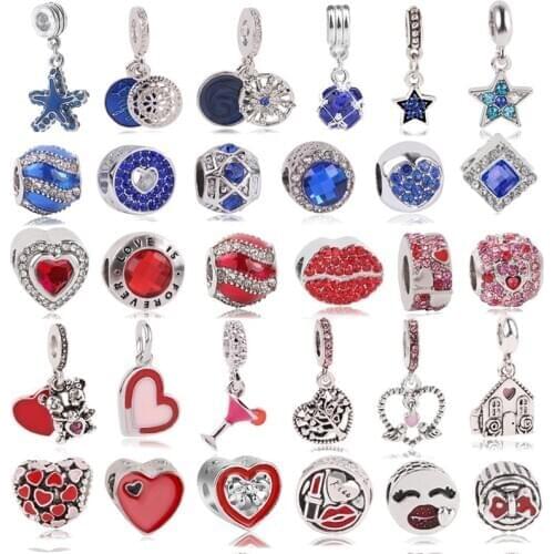 1pc Hot Sale Crystal Star & Moon Beads Heart Pendants Charms Fits Brand Bracelets Necklaces For Women DIY Jewelry Accessories