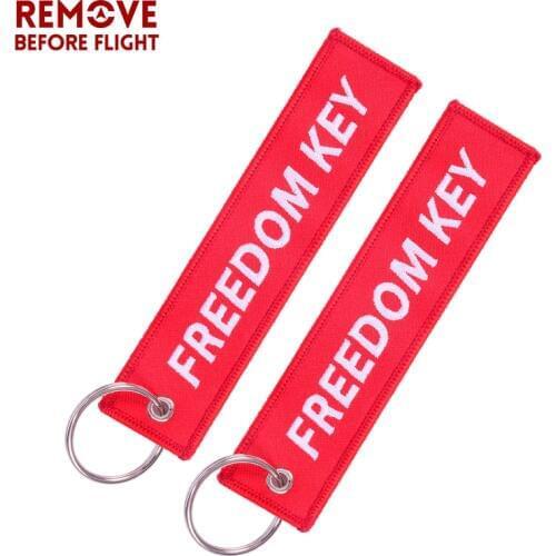 20 PCS/LOT Remove Before Flight Freedom Keychains for Cars Red Embroidery Key Ring Chain for Aviation Gifts OEM Keychain Jewelry
