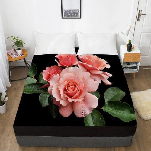 3D Fitted Sheet Custom Single Double King Size Mattress Cover With Elastic Bed Sheet 200x220 Bedding Rose For Wedding Microfiber