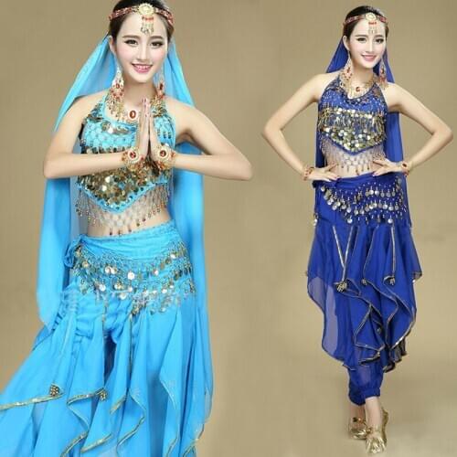 4pcs/Set New Adult Belly Dance Costume Professional Oriental Dance Performance Clothing 4 Pieces Set Belly Dance Sequin Bra Belt