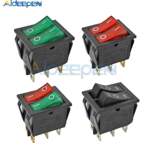 5PCS KCD6 Rocker Switch ON-OFF-ON/ON-OFF 4 Pin 6PIN 15A 250V Double Boat Power Switch Double Ship Type With Light 25*31MM