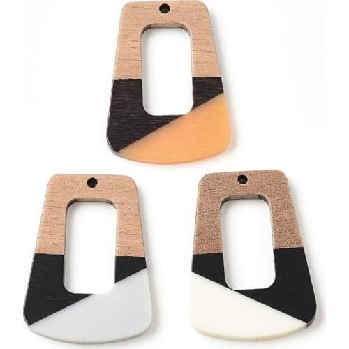 6PC Tricolor Splicing Earrings Accessories Natural Wood & Resin Splicing Handmade DIY Making Charms Jewelry Findings Components