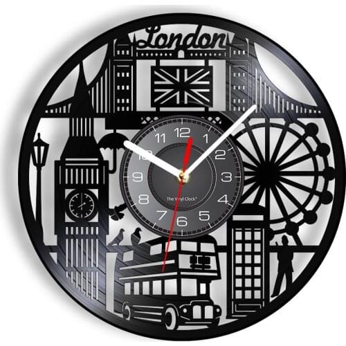 England Classic London Bus Vinyl Album Record Clock England Landmark Wall Art Office Room Decor Wall Watch UK Travel Souvenir