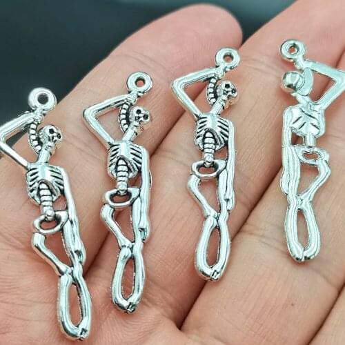 Antiquing 30pcs Gothic Skull Charms Halloween Jewelry Soul Skeleton Pendant Necklace Making