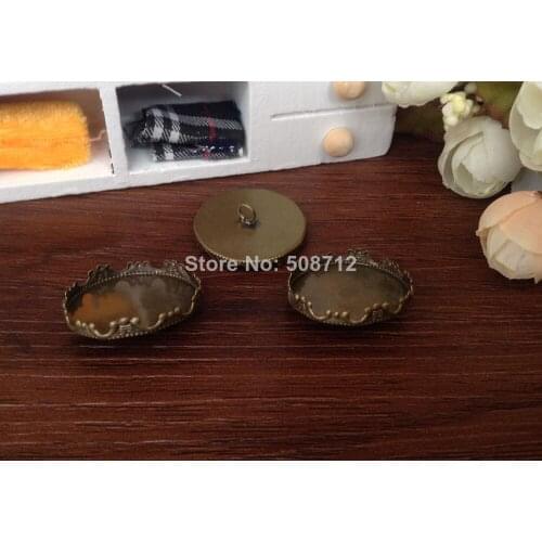 Free shipping!!! 200pcs 25mm Brass button bezel with round crown edged cabochon/ cameos mountings