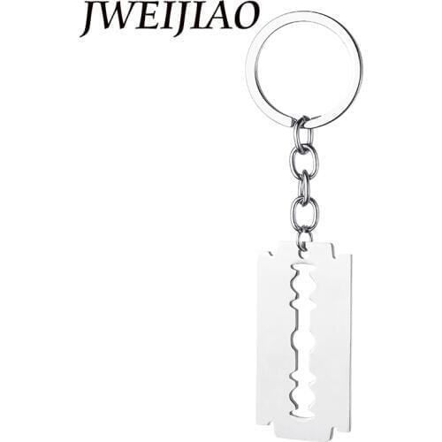 JWEIJIAO Mens Stainless Steel Razor Blades Pendant Keychain Male Shaver Shape Keyrings Key Chains Holder Jewelry SS68