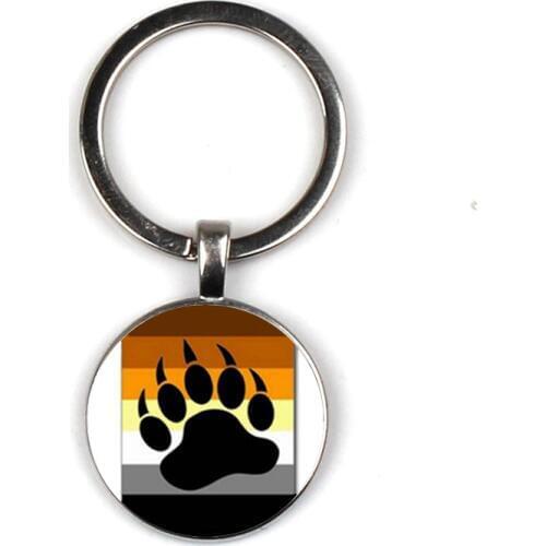 Bear Pride Ying Yang with Paw Gay Pride Photo Charm Keychain Handmade Glass Dome Gay Key Chain