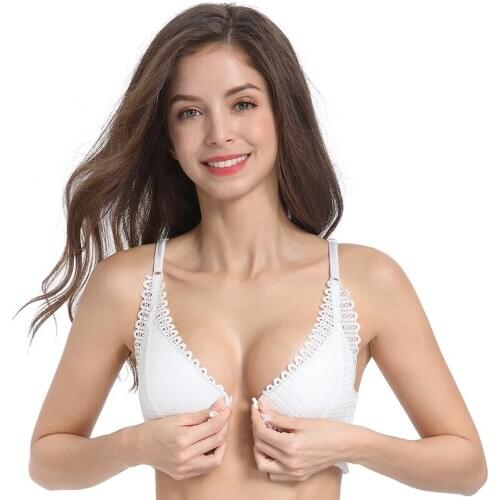 French Style Sexy Triangle Lace Wireless Front Closure Bras Women Lingerie Comfort Push Up Bra Adjusted Small Chest Bralette