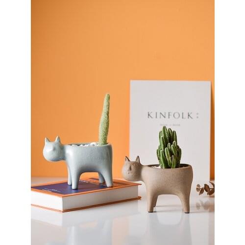 Cat Tail Flower Pot Small Nordic Cute Cartoon Creative Personality Succulent Green Plant Cactus Potted Utensil