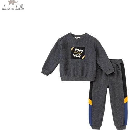 DKH19399 Dave bella winter baby boys 5Y-13Y cartoon letter clothing sets children suits toddler infant clothes boys outfit