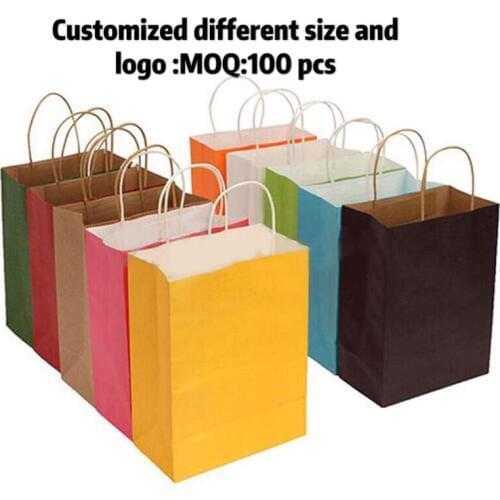 Environment Friendly Kraft Paper Bag Gift Bag With Handles Recyclable Shop Store Packaging Bag 10 Colors