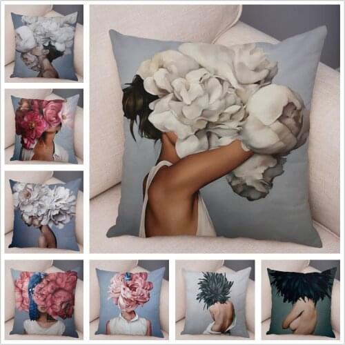Harajuku Aesthetics Cushion Cover Decor Sexy Flowers Feather Print Pillowcase for Sofa Home Super Soft Short Plush Pillow Case