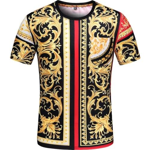 Europe Street Tide Retro Gold Flowers T shirt Simple Short Sleeved Mans Tee