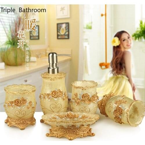 European Art Resin Bathroom Accessories Set Home Decor Lotion Bottle Soap Dispenser Mouth Cup Soap Dish Toothbrush Holder Crafts