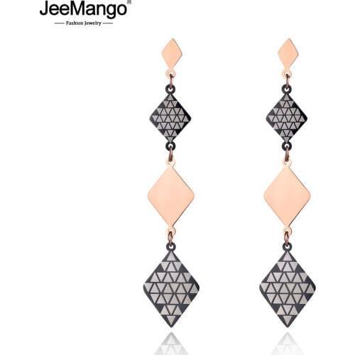 JeeMango Stainless Steel Geometry Dangle Earrings For Women Girl Rose Gold Bohemia Style Ear Jewelry Anniversary Gift JE19059