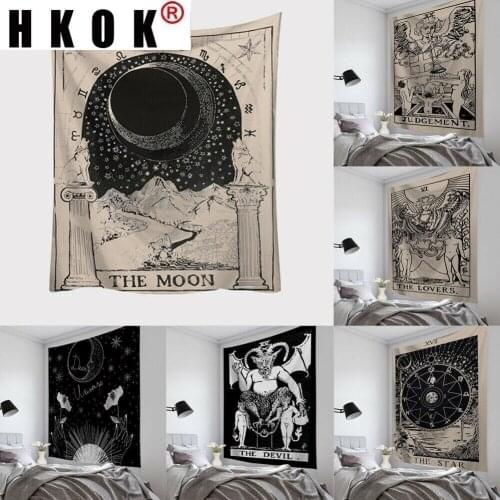 HKOK Tarot Card Judgement The Devil Justic Tapestry Wheel Fortune Strength Wall Hanging Astrology Divination Bedspread 95x73cm