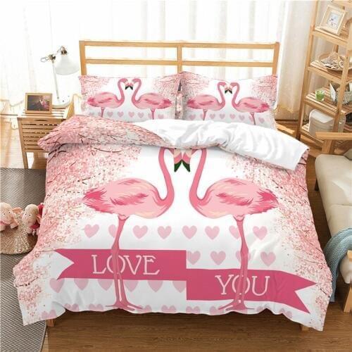 HD Cartoon Flamingo Print Bedding Set Twin size Girl Duvet Cover with Pillow Case Queen size Bedding Home Textiles Bedclothes