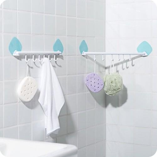 Hot adjustable Self-adhesive bathroom shelf with 6 hooks wall corner shelf kitchen storage rack organizer Bathroom Accessories