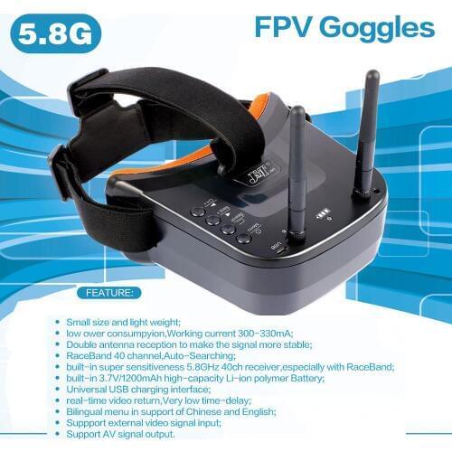 Mini LST-009 FPV Goggles 3 inch 480 x 320 Display Double Antenna 5.8G 40CH for Racing Drone Model