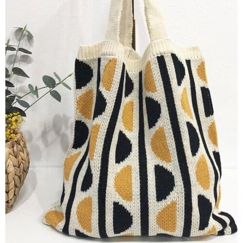 Fashion Women Knitting Tote Bag Women Crochet Woolen Knitted Fabric Shoulder Bag 2021 Female Daily Handbag
