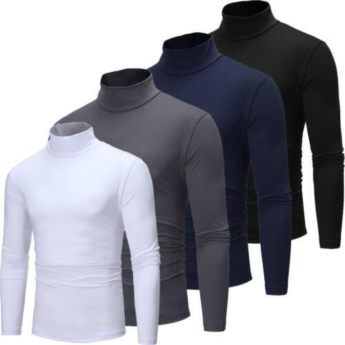 Long Sleeve Turtleneck T-shirt Men Cotton Mens Brand Clothing Stretch Slim Fit Base Tee Shirt Tops High Neck