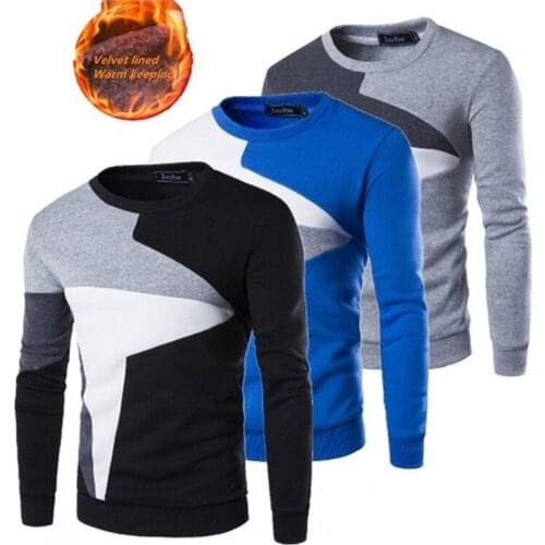 Mens hoodies warm for autumn winter stitching contrast color casual long-sleeved pullover sweater men hoodies