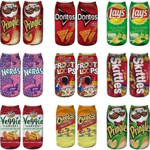 24 Colors Fashion 3D Prainting Women&Men Socks Potato Chips Harajuku Funny Food Cotton Ankle Unisex Socks