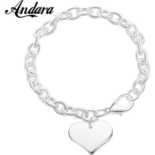 New 925 Silver Bracelet Heart Bracelet Mens & Womens Jewelry Gift