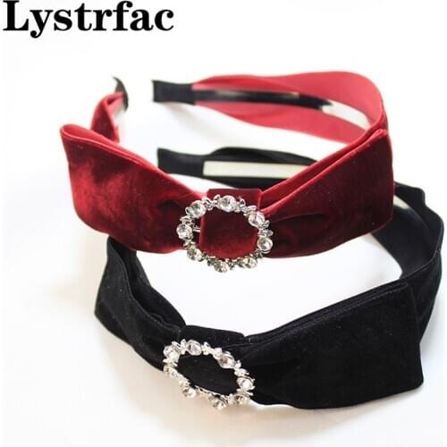 Lystrfac 2020 New Velvet Rhinestone Bow Hairband Vintage Knot Women Headband Girls Fashion Hair Hoop Bezel Female Accessories