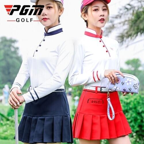 Pgm Golf Apparel Women Pleated Skirt+ Button Collar Shirts Suit Ladies Tennis Skirts Long Sleeve Shirts Golf Clothing D1057