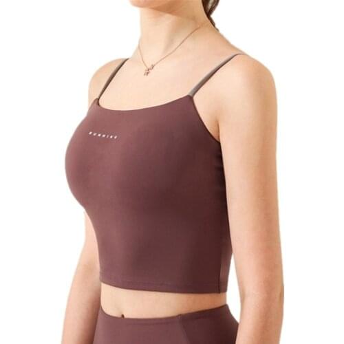 Sexy Thin Shoulder Strap Letter Yoga Vest Female Sexy Crop Top Running Sports Vest Gym Quick-Drying Dance Training Top With Pad