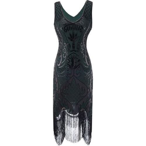 4XL 2021 New color Vintage 1920s Flapper Great Gatsby Dress V-Neck Cap Sleeve Sequin Fringe Party Midi Dress Vestidos Verano