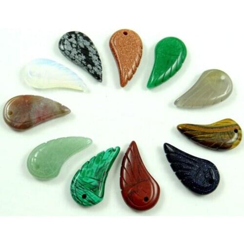 Natural stone Quartz crystal Turquoises tiger eye Wings charms Pendant for diy Jewelry making necklace Accessories