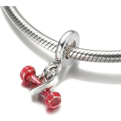 Authentic S925 Silver Pendant Charm for Women Bracelet Bangle DIY Jewelry Heart & Dumbbell Dangle Bead