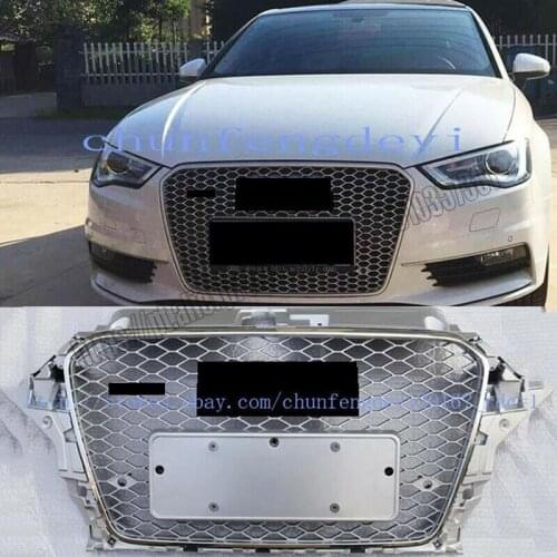 Front Grill Honeycomb Grille For Audi A3 S3 8V 2013 2014 2015 2016 RS3 Style Silver 14-15