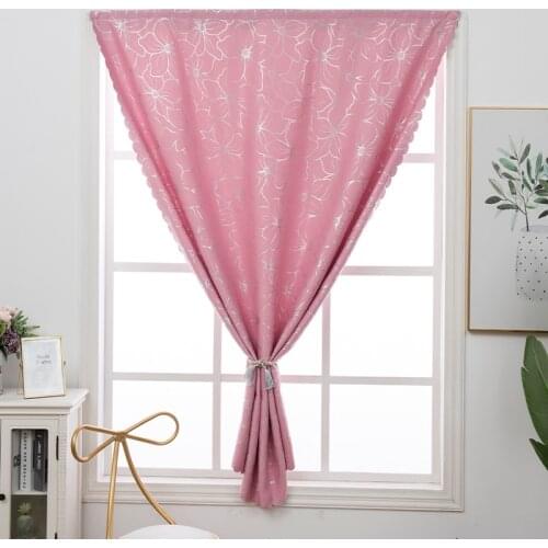 Pink Short Blackout Curtains for Kitchen Window Door 1 Piece Velcro Polyester Bronzing Lily Elegant Finished Kids Bedroom Panels