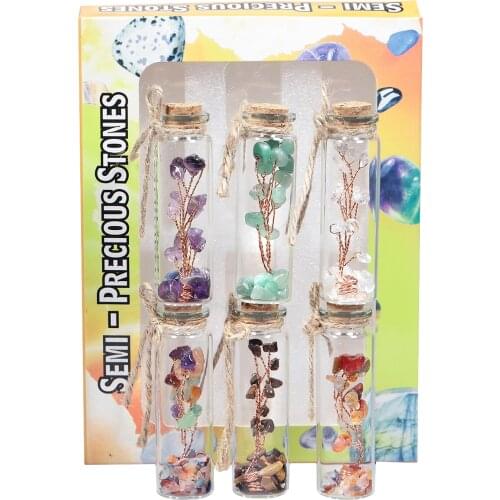 TUMBEELLUWA Tree of Life Wishing Bottle Natural Quartz Crystal Gravel Semi-Precious Stones Chip Mineral Specimen Room Decor Gift