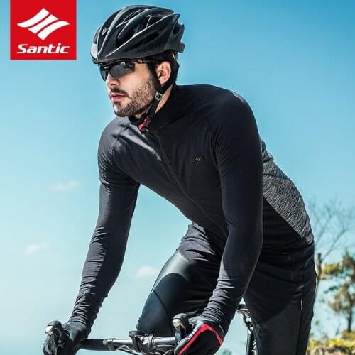 Santic Men Cycling Jersey Autumn Winter Thermal Fleece Bike Bicycle Jersey Long Sleeve Windproof Cycling Clothing Ropa Ciclismo
