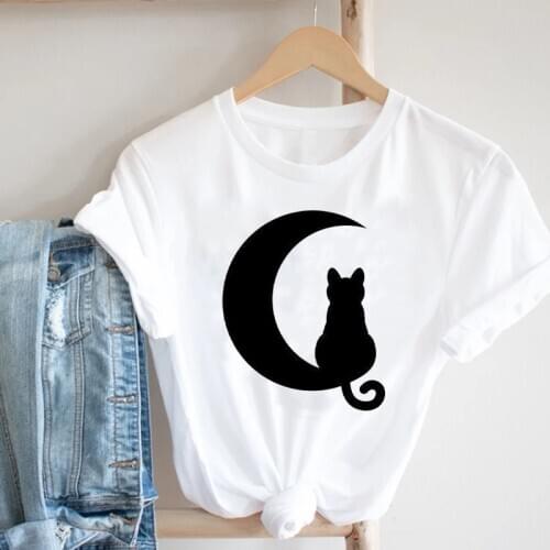 Women Clothing Short Sleeve Trend Printing Cat Pet Fashion Animal 90s Girl Clothes Print Tee Top Tshirt Female Graphic T-shirt