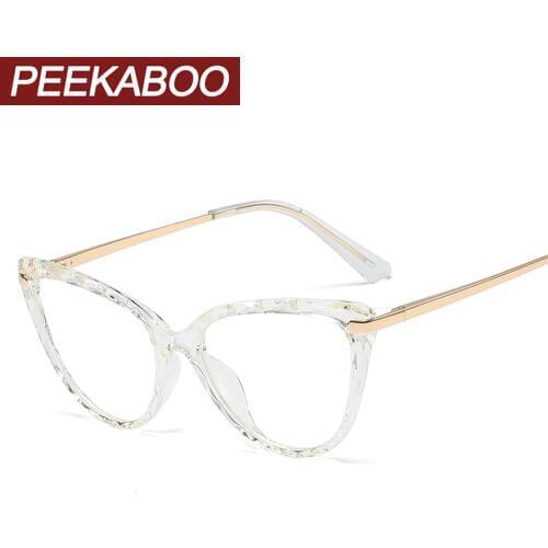 Peekaboo tr90 cat eye glasses frames for women retro half metal frame prescription glasses transparent black spring hinge
