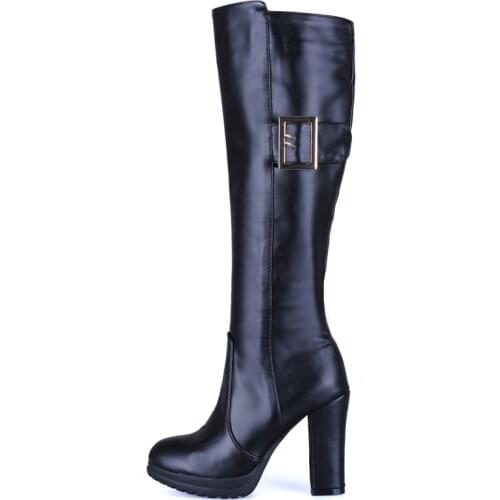 Spring autumn winter Fashion shoes chunky heels boots platform Womens boots round toe White knee high buckle boots large size